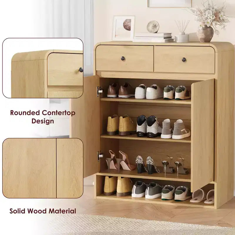 31.5 Inch Shoe Storage Cabinet with 2 Doors and 2 Drawers,Adjustable Shelves, Freestanding Wooden Organizer for Entryway,Hallway
