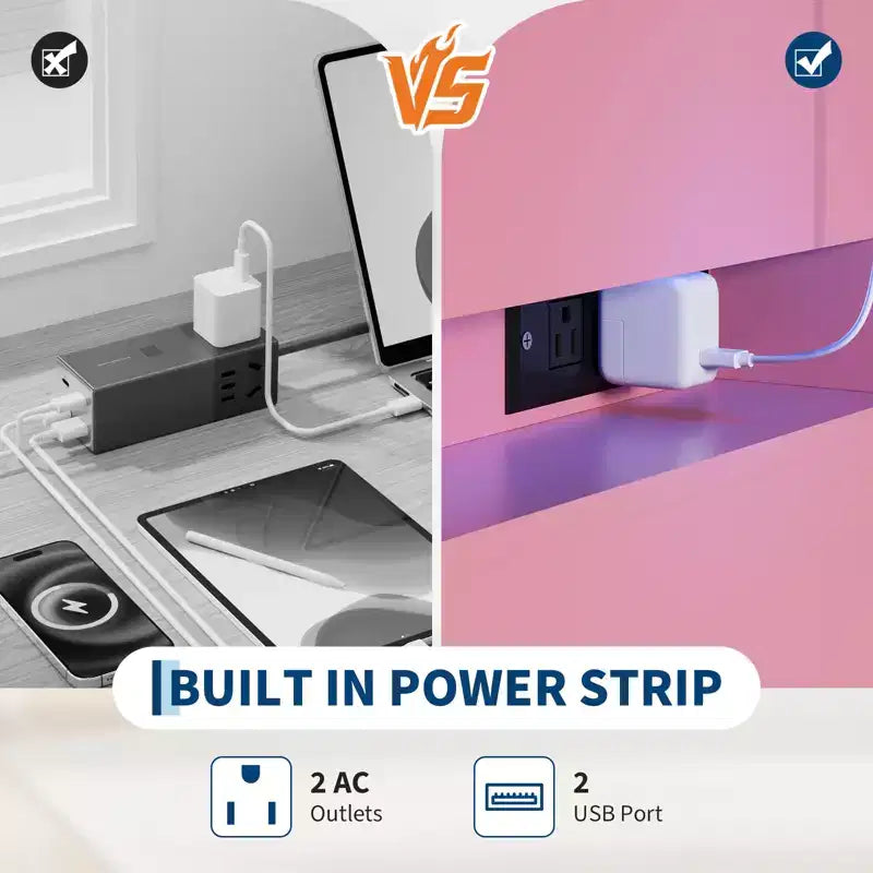 6 Drawer Dresser, Chest of Drawers for Closet with Floating LED Lights & Charging Station, Drawer Cabinet for Bedroom, Living Room, 47.24w pink