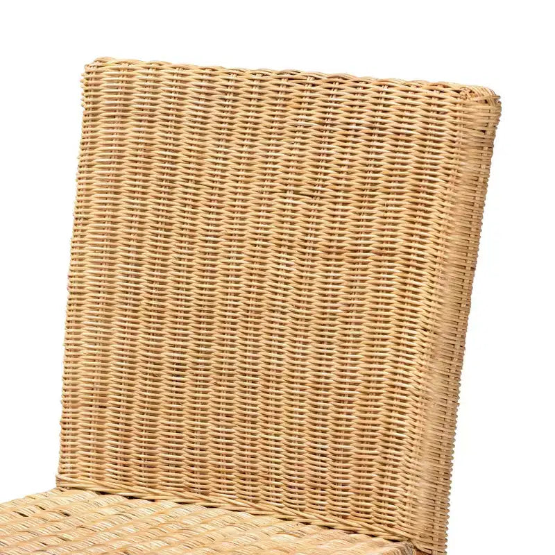 Natural Rattan & Mahogany Wood Barstool, Ergonomic, No Assembly Required