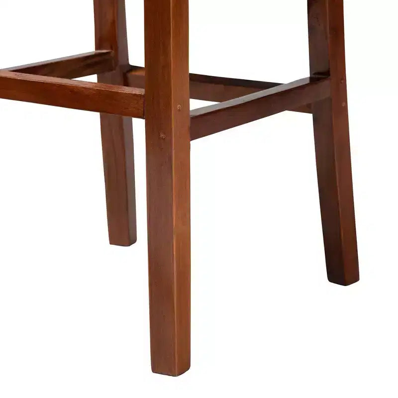 Natural Rattan & Mahogany Wood Barstool, Ergonomic, No Assembly Required