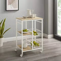 White Metal Mobile Small Kitchen Cart with MDF Top, 2 Baskets, Locking Casters