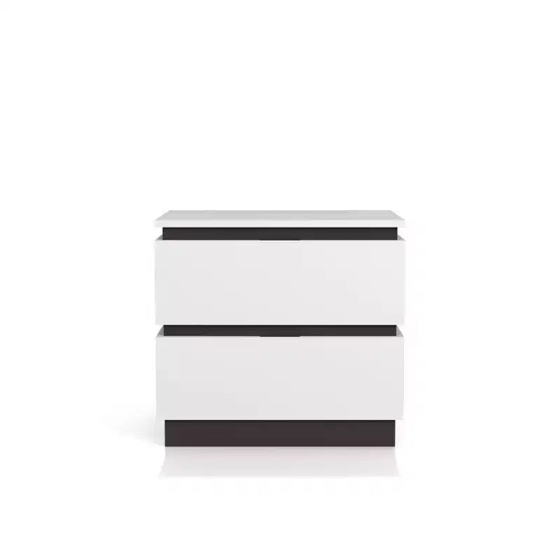 2 Drawer Nightstand with USB Ports, White/Metallic Gray