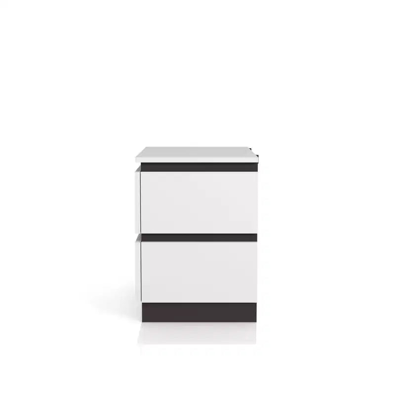 2 Drawer Nightstand with USB Ports, White/Metallic Gray