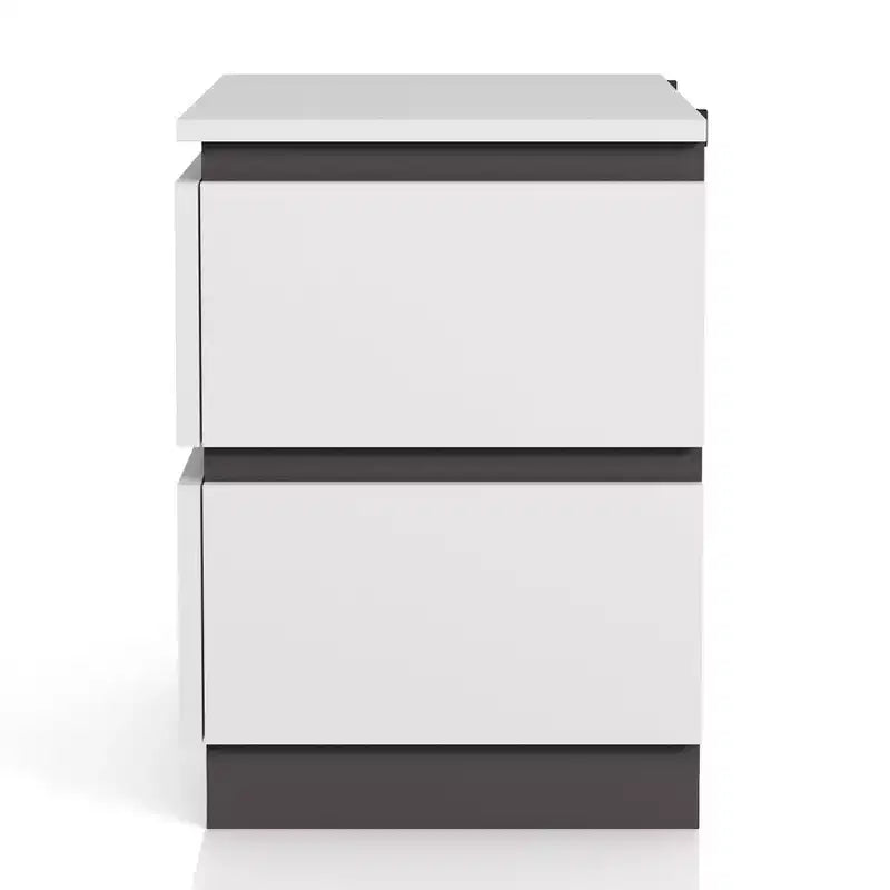 2 Drawer Nightstand with USB Ports, White/Metallic Gray