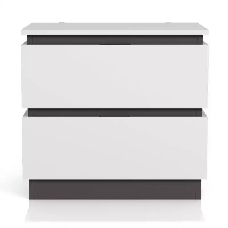 2 Drawer Nightstand with USB Ports, White/Metallic Gray