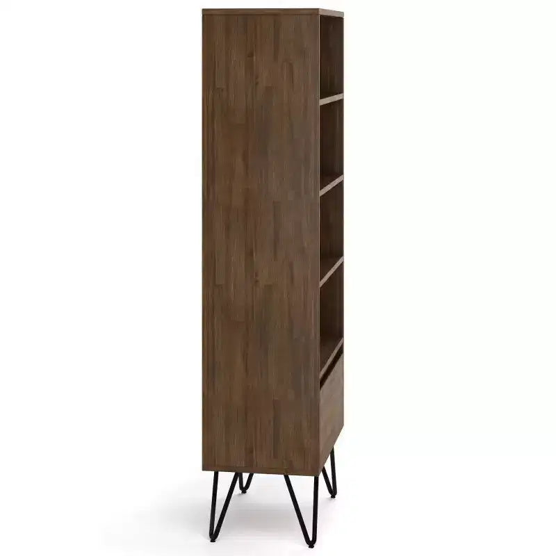 63.8" Tall Bookcase with Hairpin Legs & Drawer — Industrial Design, Acacia Wood