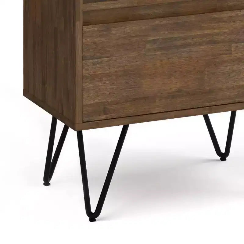 63.8" Tall Bookcase with Hairpin Legs & Drawer — Industrial Design, Acacia Wood