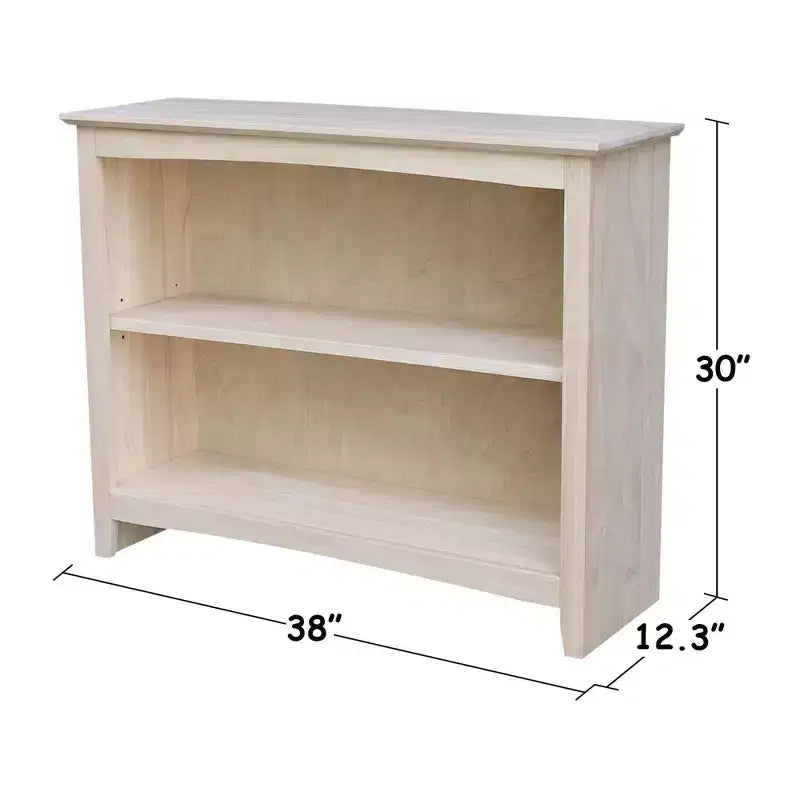 30"x38" Shaker Bookcase Unfinished — Solid Parawood, 2 Fixed Shelves
