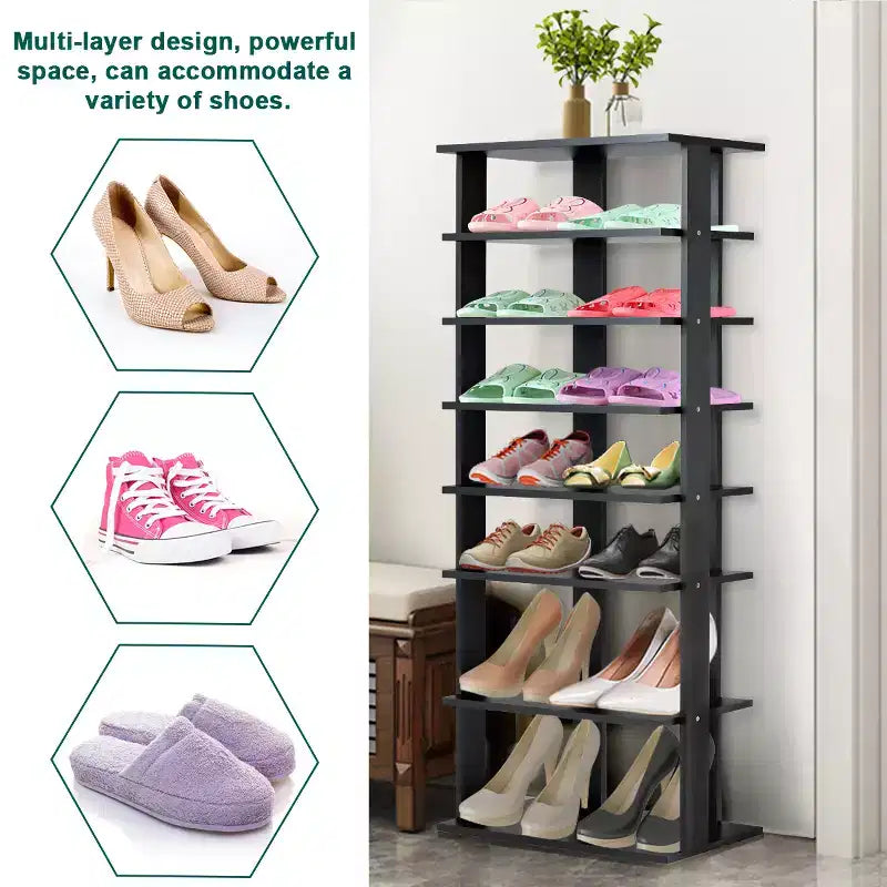 7-Tier Dual Shoe Rack, Practical Free Standing Storage Shelves, Concise Design