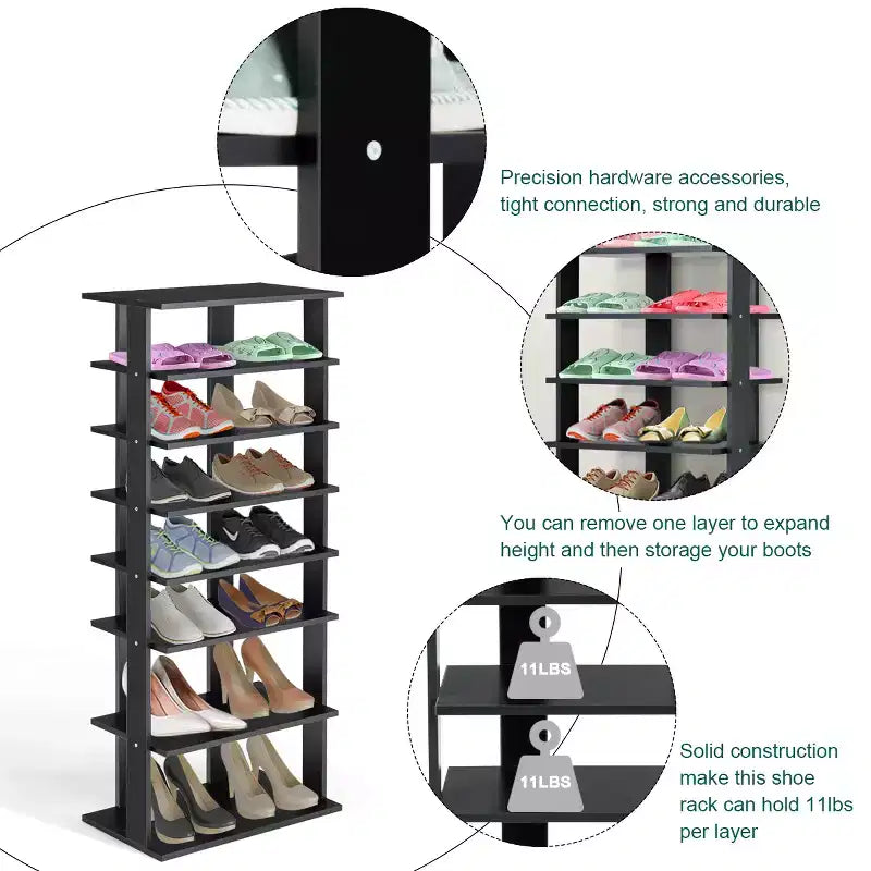 7-Tier Dual Shoe Rack, Practical Free Standing Storage Shelves, Concise Design