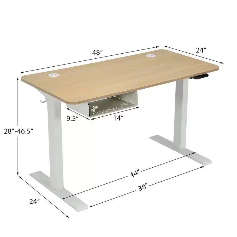 48" Electric Standing Desk, Height Adjustable with Control Panel & USB Port