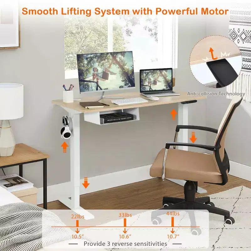 48" Electric Standing Desk, Height Adjustable with Control Panel & USB Port