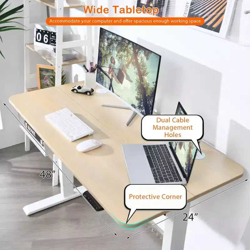 48" Electric Standing Desk, Height Adjustable with Control Panel & USB Port