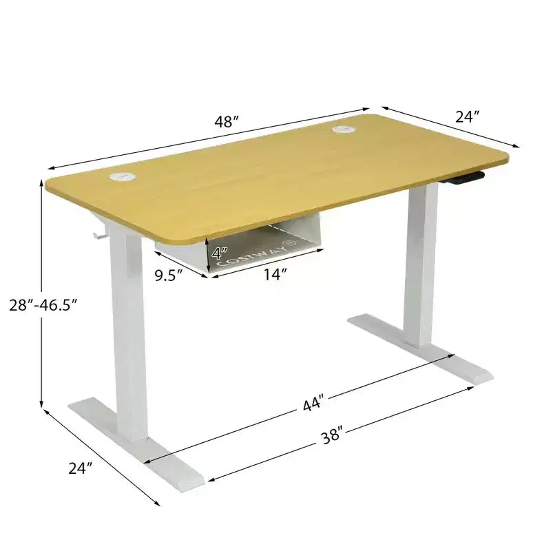 48" Electric Standing Desk, Height Adjustable with Control Panel & USB Port