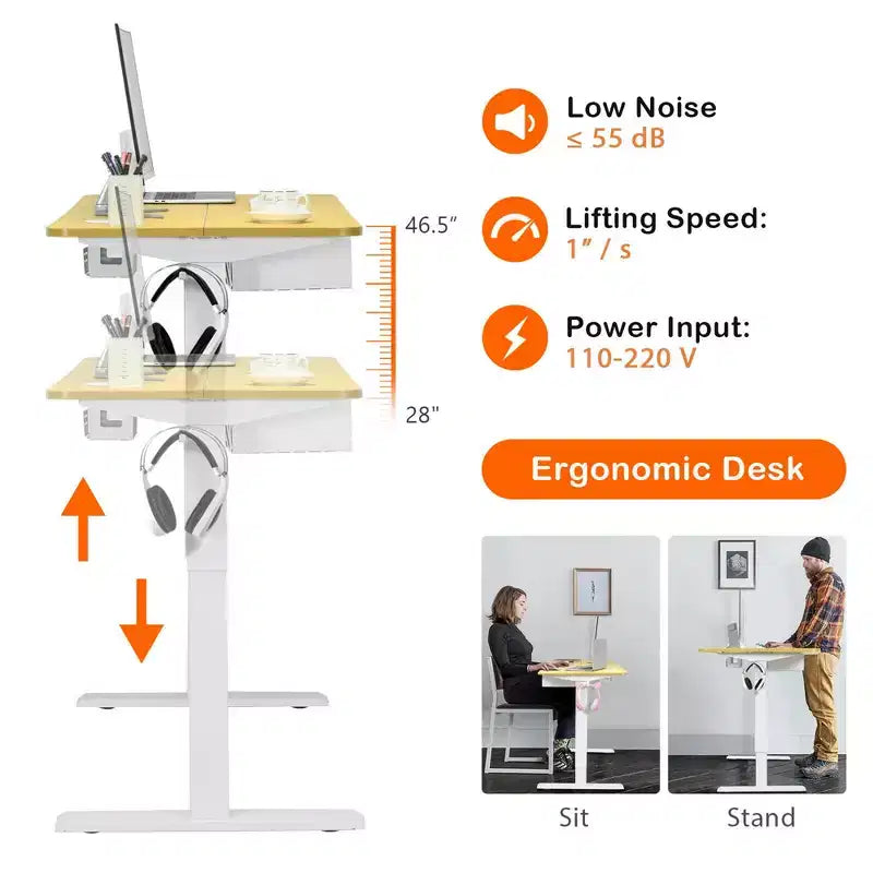 48" Electric Standing Desk, Height Adjustable with Control Panel & USB Port