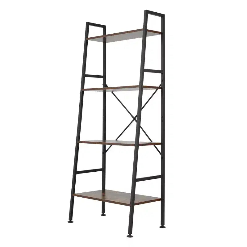 Rustic Modern 4-Tier Wood and Steel Bookshelf Storage Organizer Shelf