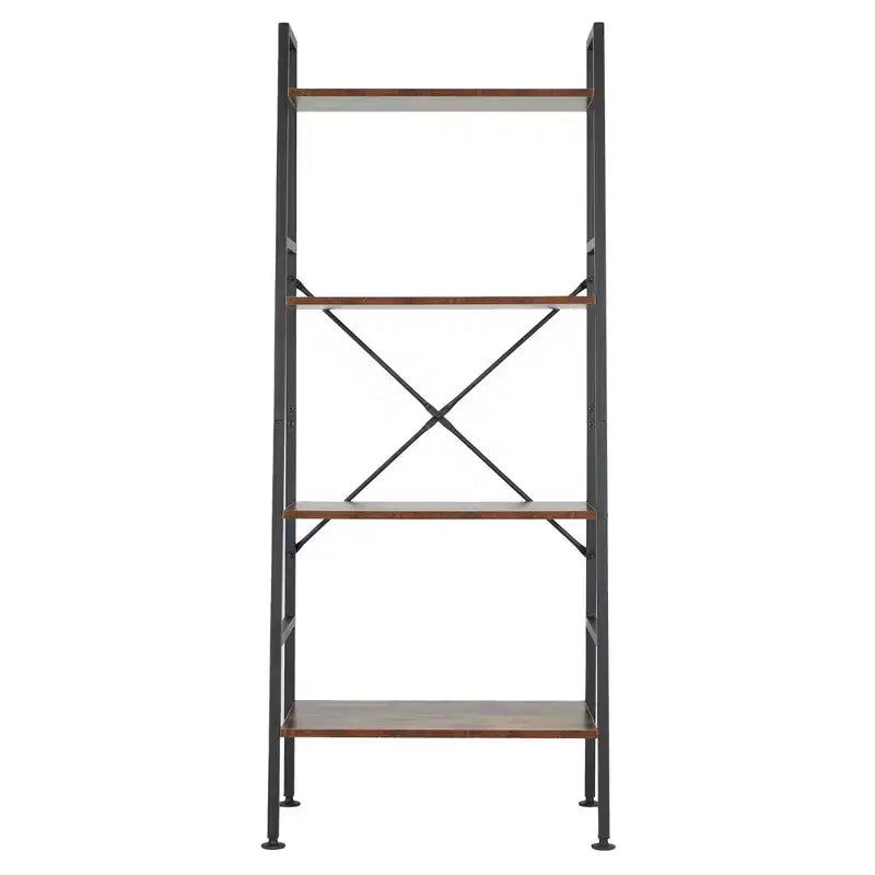 Rustic Modern 4-Tier Wood and Steel Bookshelf Storage Organizer Shelf