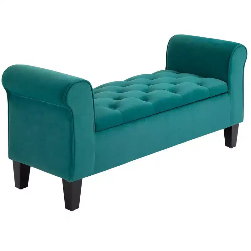 Button-Tufted Storage Ottoman Bench, Upholstered Bed Bench with Rolled Armrests for Bedroom, Living Room or Hallway