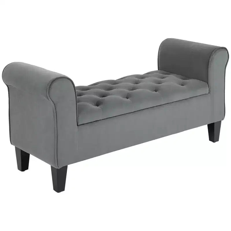 Button-Tufted Storage Ottoman Bench, Upholstered Bed Bench with Rolled Armrests for Bedroom, Living Room or Hallway
