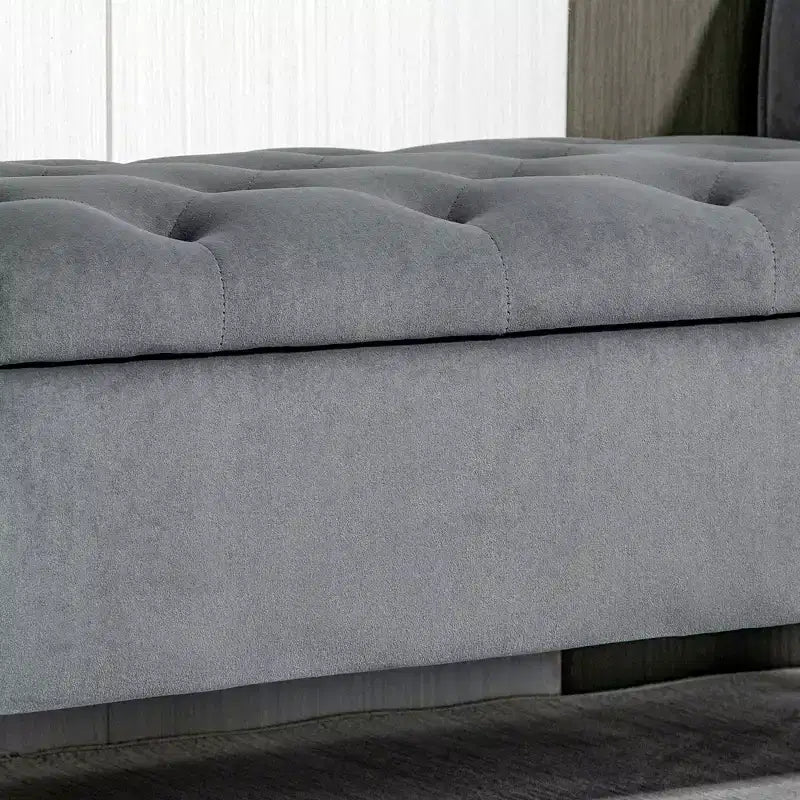 Button-Tufted Storage Ottoman Bench, Upholstered Bed Bench with Rolled Armrests for Bedroom, Living Room or Hallway