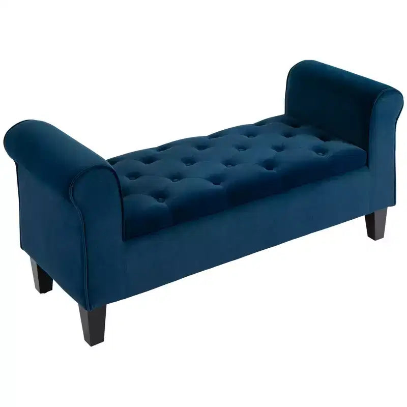 Button-Tufted Storage Ottoman Bench, Upholstered Bed Bench with Rolled Armrests for Bedroom, Living Room or Hallway