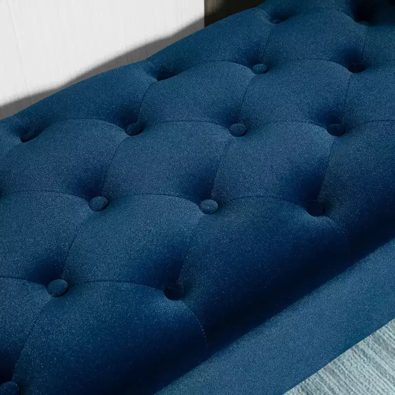 Button-Tufted Storage Ottoman Bench, Upholstered Bed Bench with Rolled Armrests for Bedroom, Living Room or Hallway