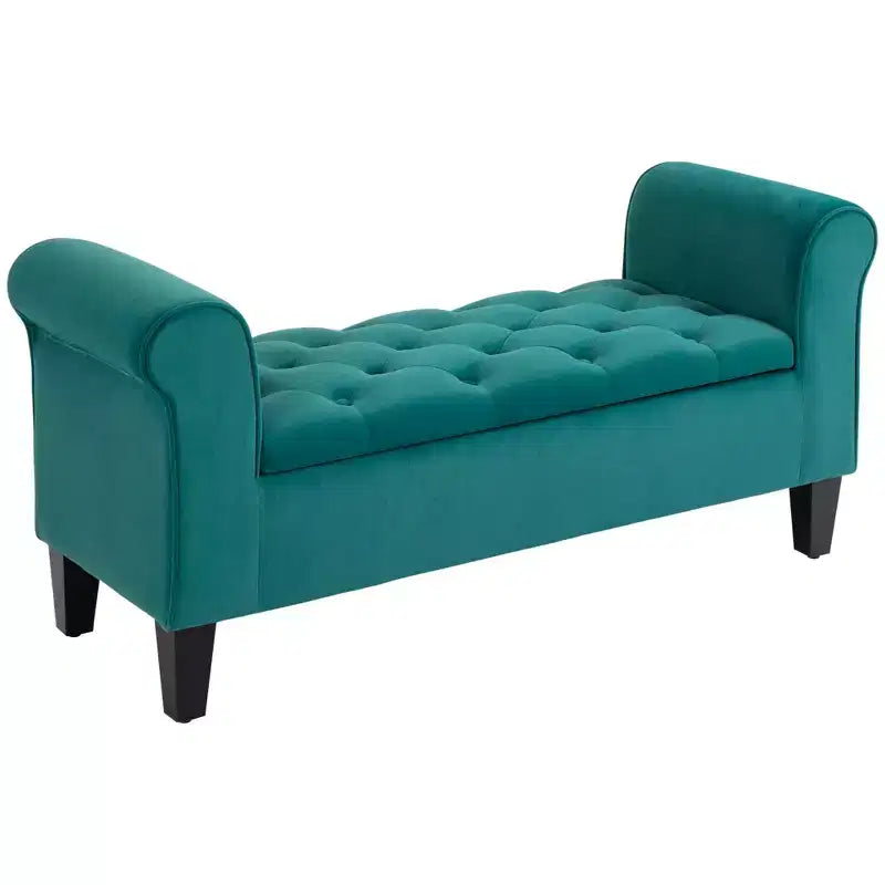 Button-Tufted Storage Ottoman Bench, Upholstered Bed Bench with Rolled Armrests for Bedroom, Living Room or Hallway