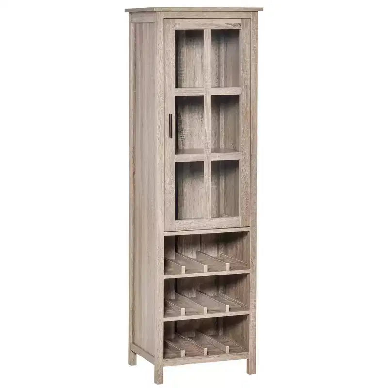HOMCOM Tall Wine Cabinet, Bar Display Cupboard with 12-Bottle Wine Rack, Glass Door and 3 Storage Compartment for Living Room, Home Bar, Dining Room