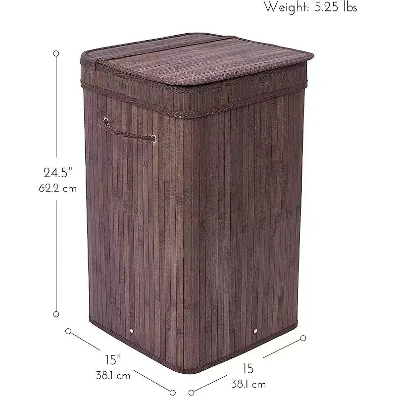Bamboo Square Laundry Hamper with Lid and Cloth Liner, Espresso