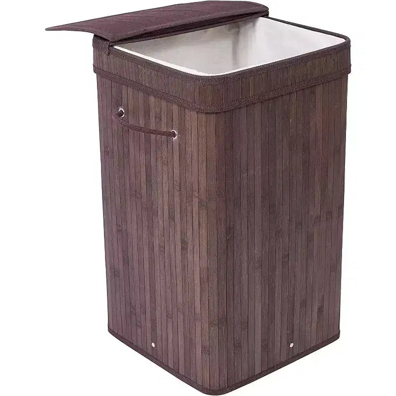 Bamboo Square Laundry Hamper with Lid and Cloth Liner, Espresso