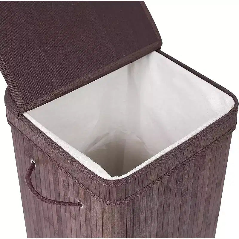 Bamboo Square Laundry Hamper with Lid and Cloth Liner, Espresso