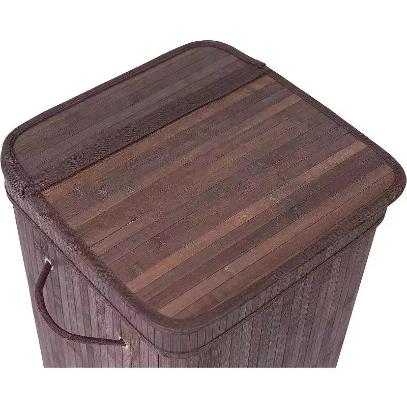 Bamboo Square Laundry Hamper with Lid and Cloth Liner, Espresso