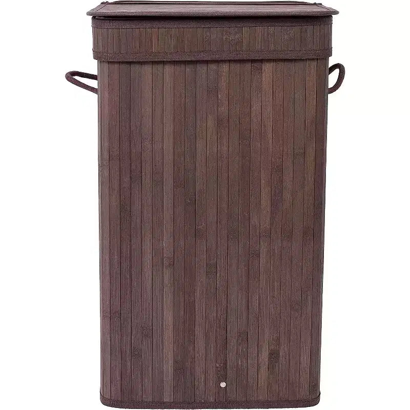 Bamboo Square Laundry Hamper with Lid and Cloth Liner, Espresso