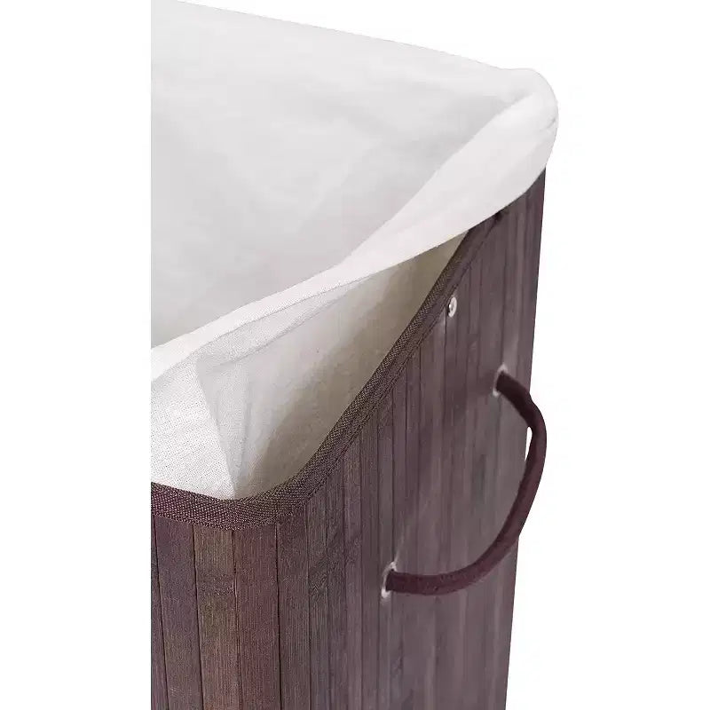 Bamboo Square Laundry Hamper with Lid and Cloth Liner, Espresso