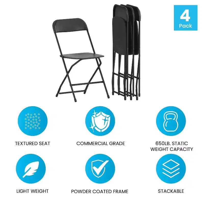 650 lb. Capacity Premium Home and Event Plastic Folding Chair (4 Pack)
