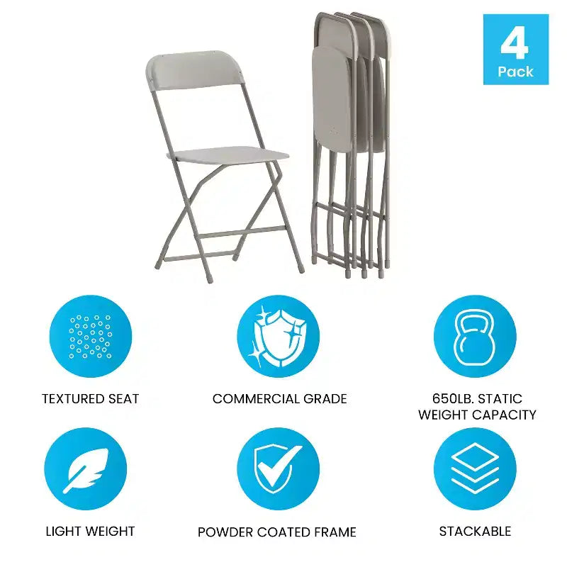 650 lb. Capacity Premium Home and Event Plastic Folding Chair (4 Pack)