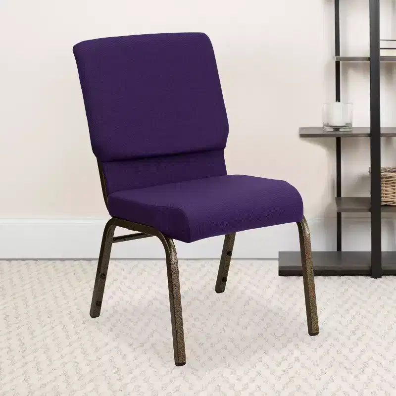Stacking Auditorium Chair with 19" Seat, Royal Purple Fabric/Gold Vein Frame