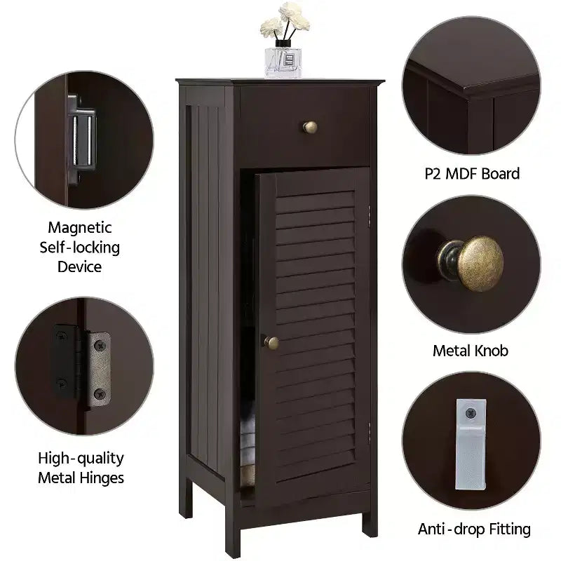 Bathroom Floor Cabinet with Drawer and Single Shutter Door