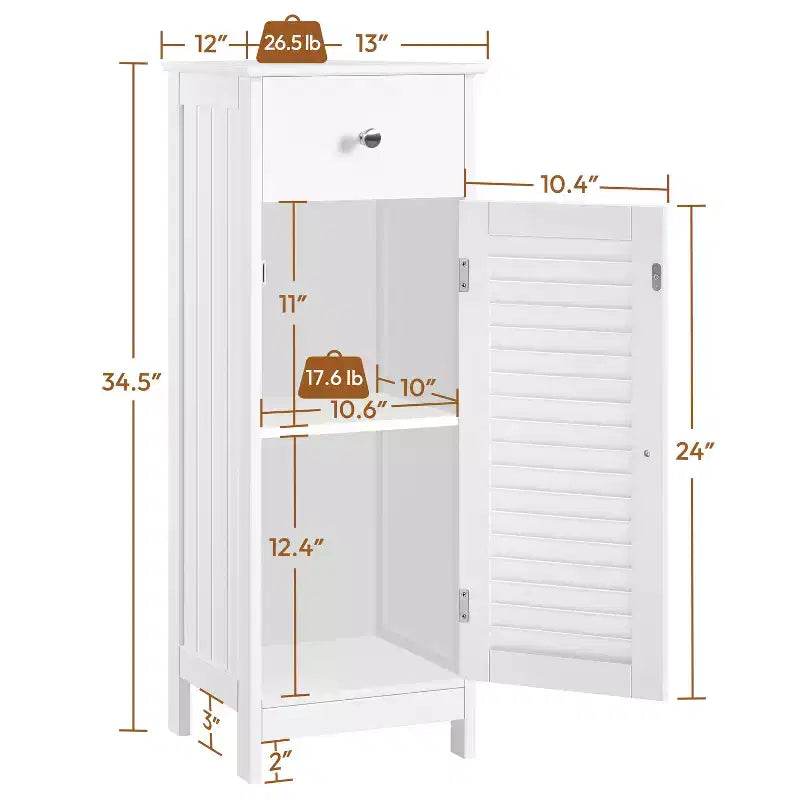 Bathroom Floor Cabinet with Drawer and Single Shutter Door