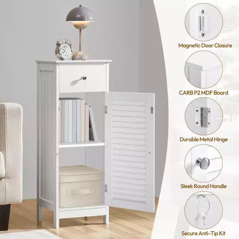 Bathroom Floor Cabinet with Drawer and Single Shutter Door