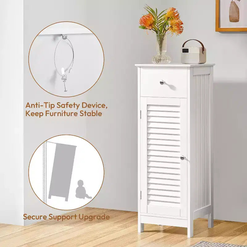 Bathroom Floor Cabinet with Drawer and Single Shutter Door
