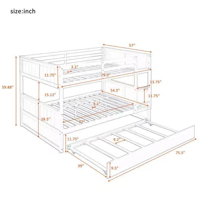 Full Over Full Bunk Bed with Twin Size Trundle