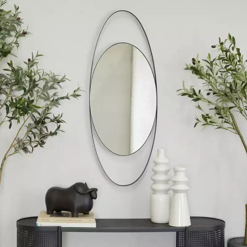 Miroir mural ovale en métal
