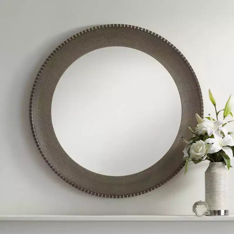 Miroir mural rond 34" argenté métallique mat
